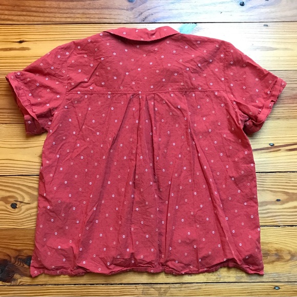 Madewell Orange White Embroidered Short Sleeve Button Down Top, EUC, S - Picture 8 of 12